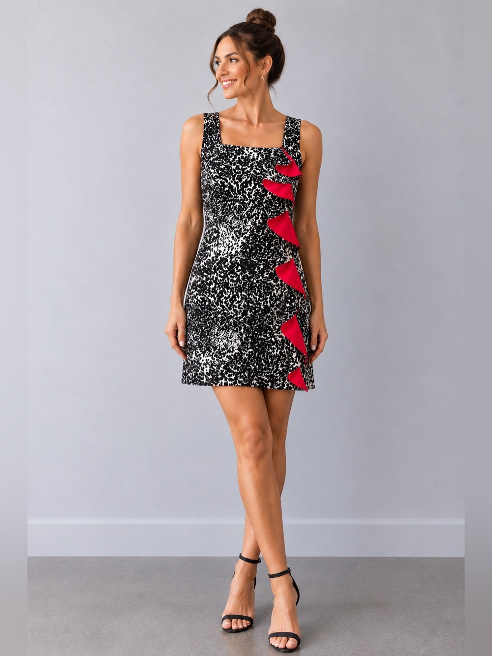 Jonathan Martin Cheetah Print Red Ruffle Mini Pencil Dress Partydress 6